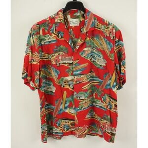 Vintage Diamond Head Sportswear Mens XL Red 50s Cars Wagons Surf‎ Hawaiian Shirt